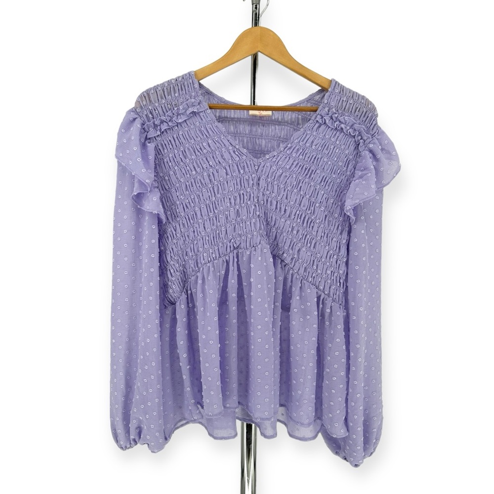 Hailey & Co Lilac Swiss Dot Ruffle Long Sleeve Top Blouse size 2X